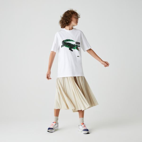 Lacoste LIVE Chinatown Market Collaboration Cotton T-shirt Dámské - Tričko Bílé | CZ-ooIWq5